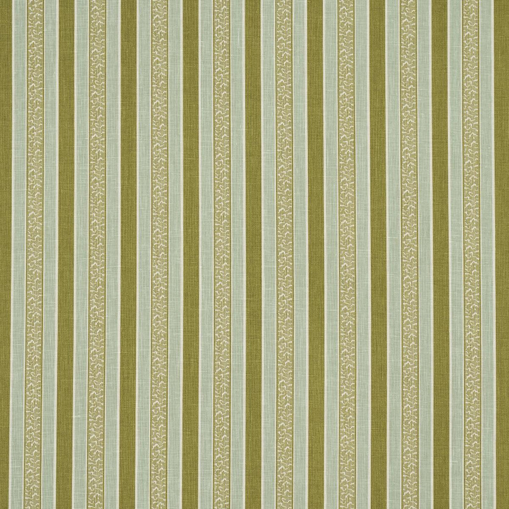 Schumacher Auguste Stripe Ciel & Leaf Fabric