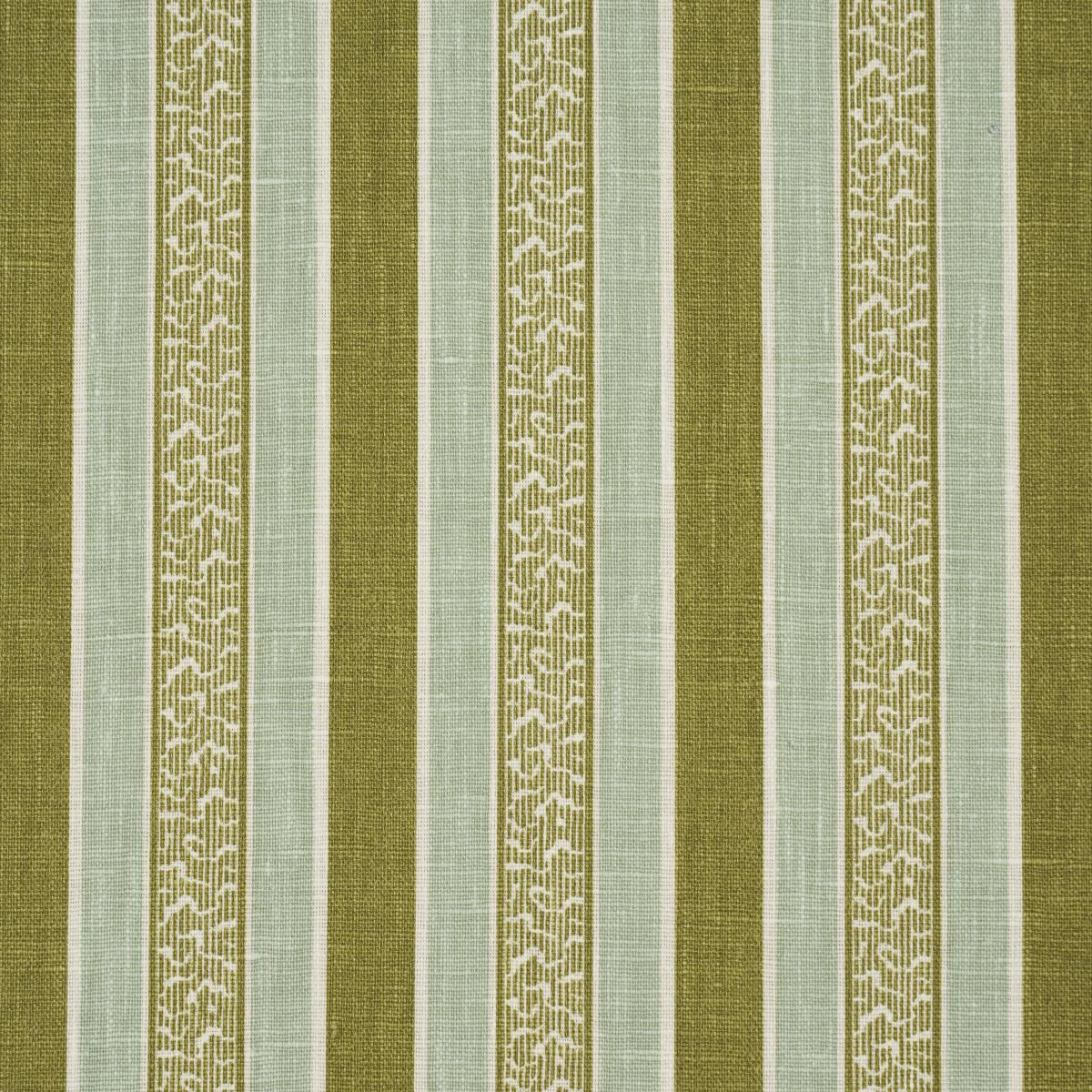 Schumacher Auguste Stripe Ciel & Leaf Fabric