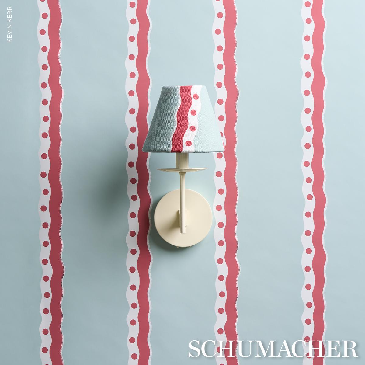 Schumacher Rousseau Stripe Rouge & Sky Wallpaper
