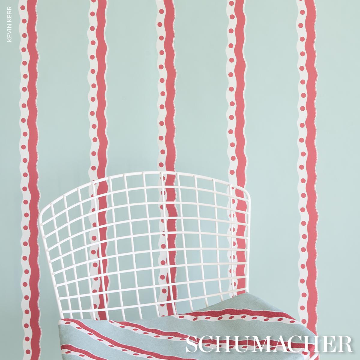 Schumacher Rousseau Stripe Rouge & Sky Wallpaper