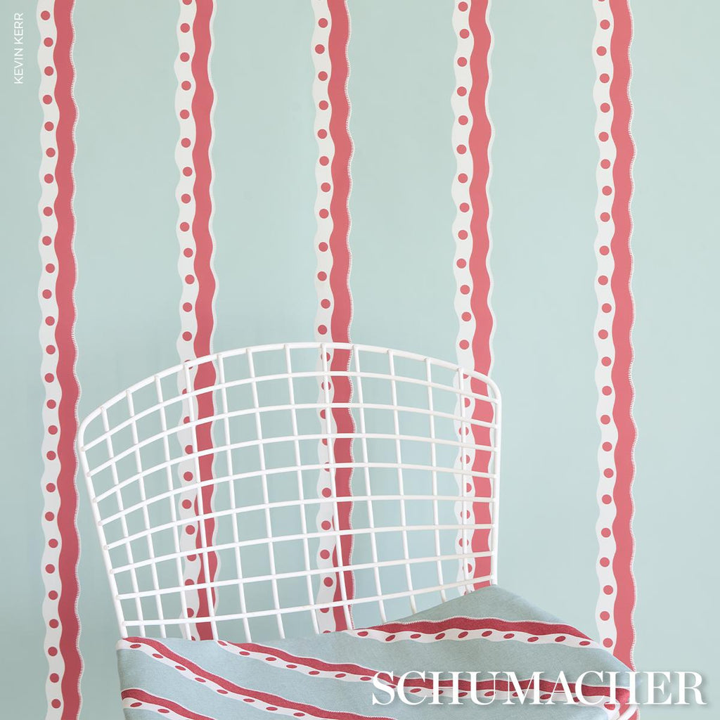 Schumacher Rousseau Stripe Rouge & Sky Wallpaper