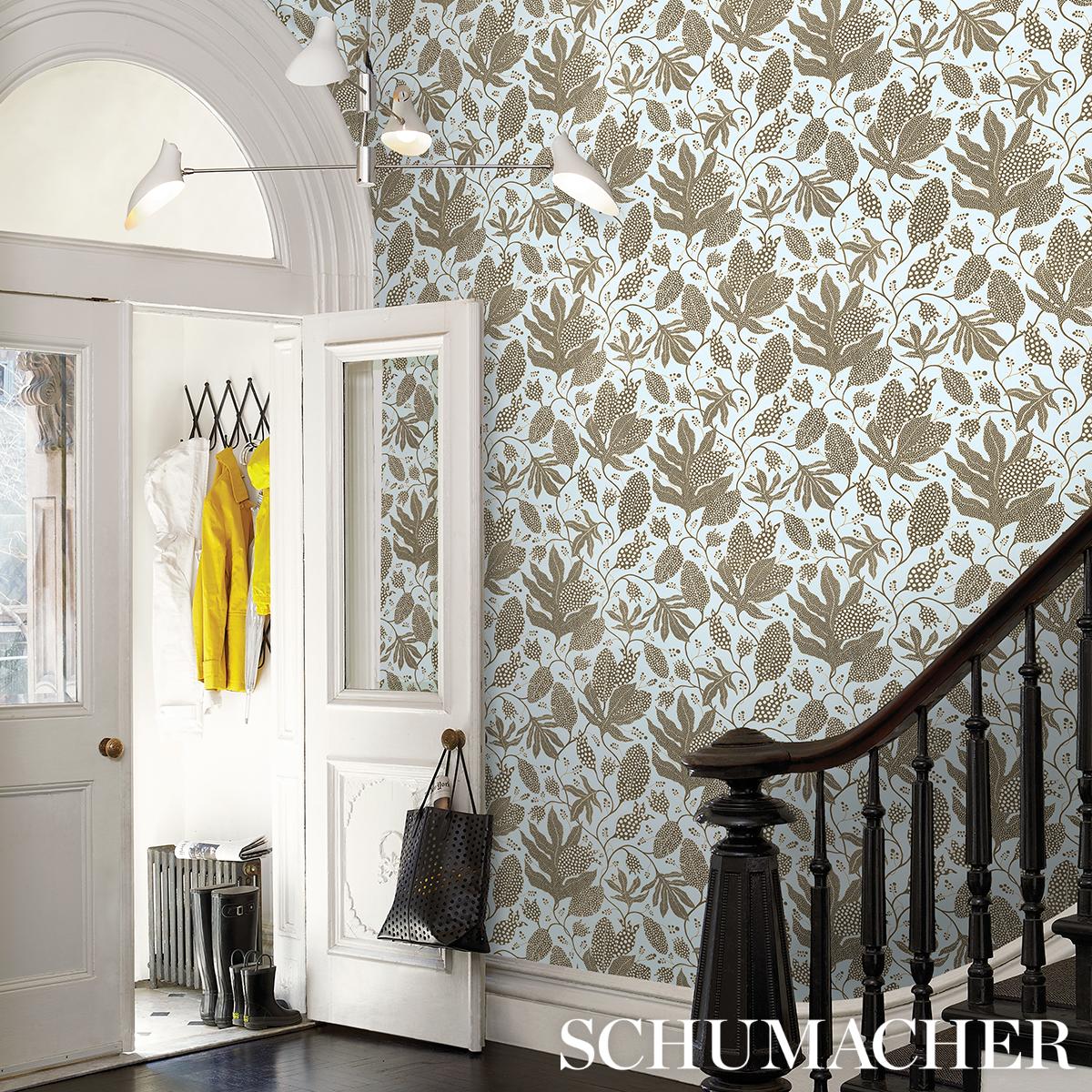 Schumacher Polka Dot Jungle Brown & Sky Wallpaper