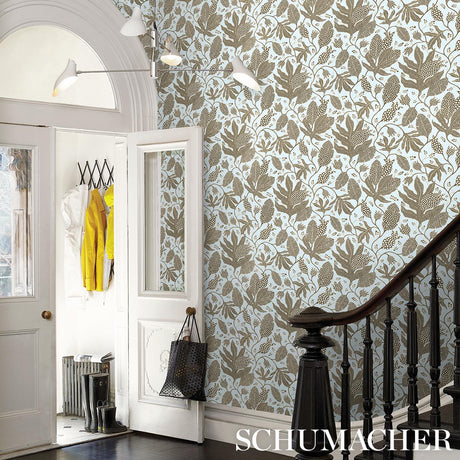 Schumacher Polka Dot Jungle Brown & Sky Wallpaper