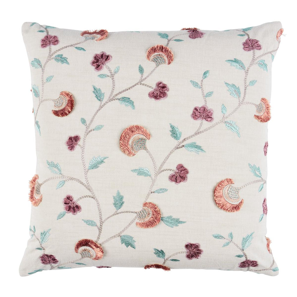 Schumacher Iyla Embroidery Rose & Natural 18" x 18" Pillow