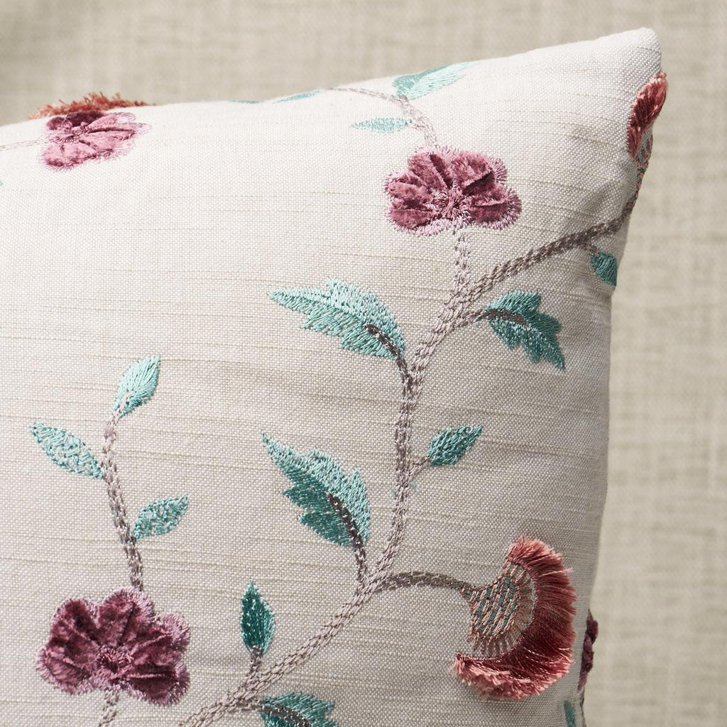 Schumacher Iyla Embroidery Rose & Natural 18" x 18" Pillow