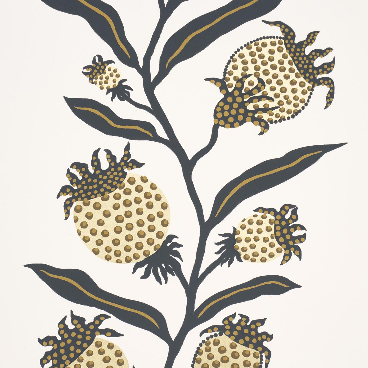 Schumacher Thistle Vine Black & Gold Wallpaper