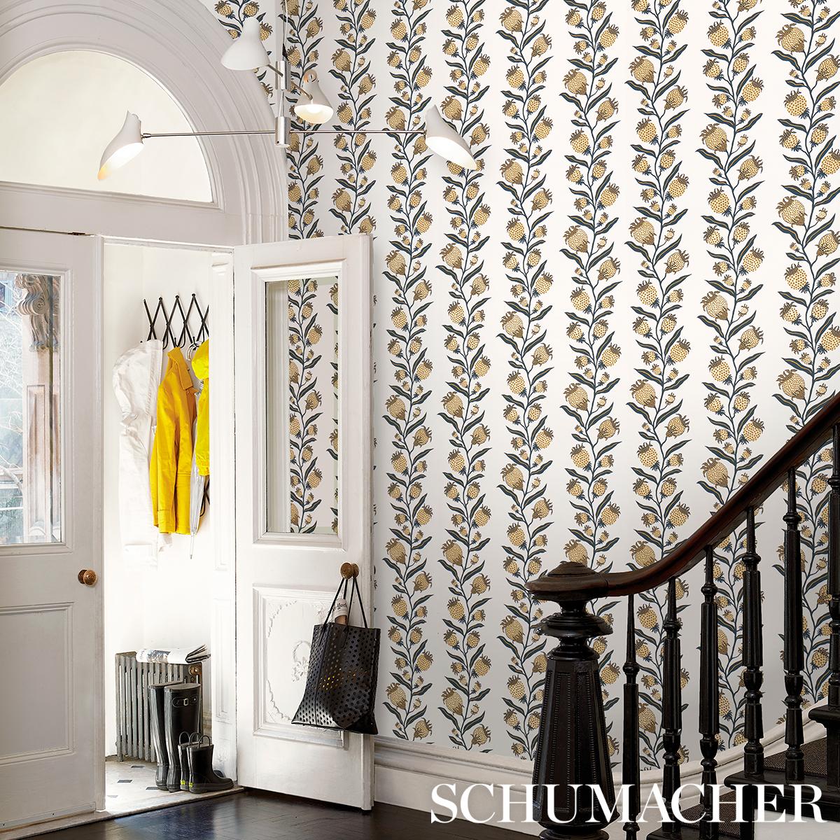 Schumacher Thistle Vine Black & Gold Wallpaper
