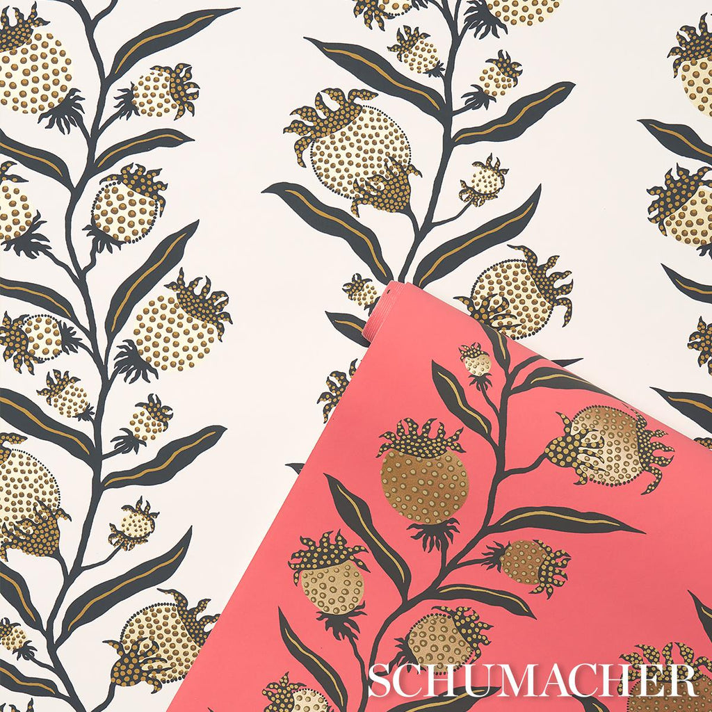 Schumacher Thistle Vine Black & Gold Wallpaper