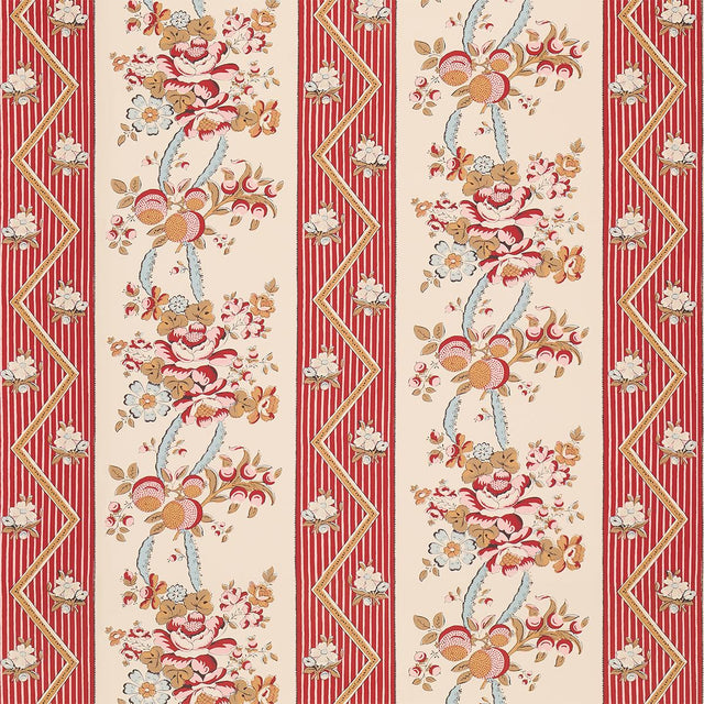 Schumacher Sylvain Floral Stripe Rouge Wallpaper