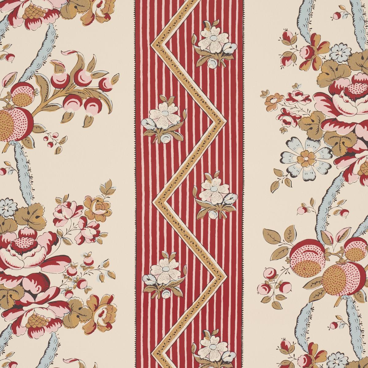 Schumacher Sylvain Floral Stripe Rouge Wallpaper