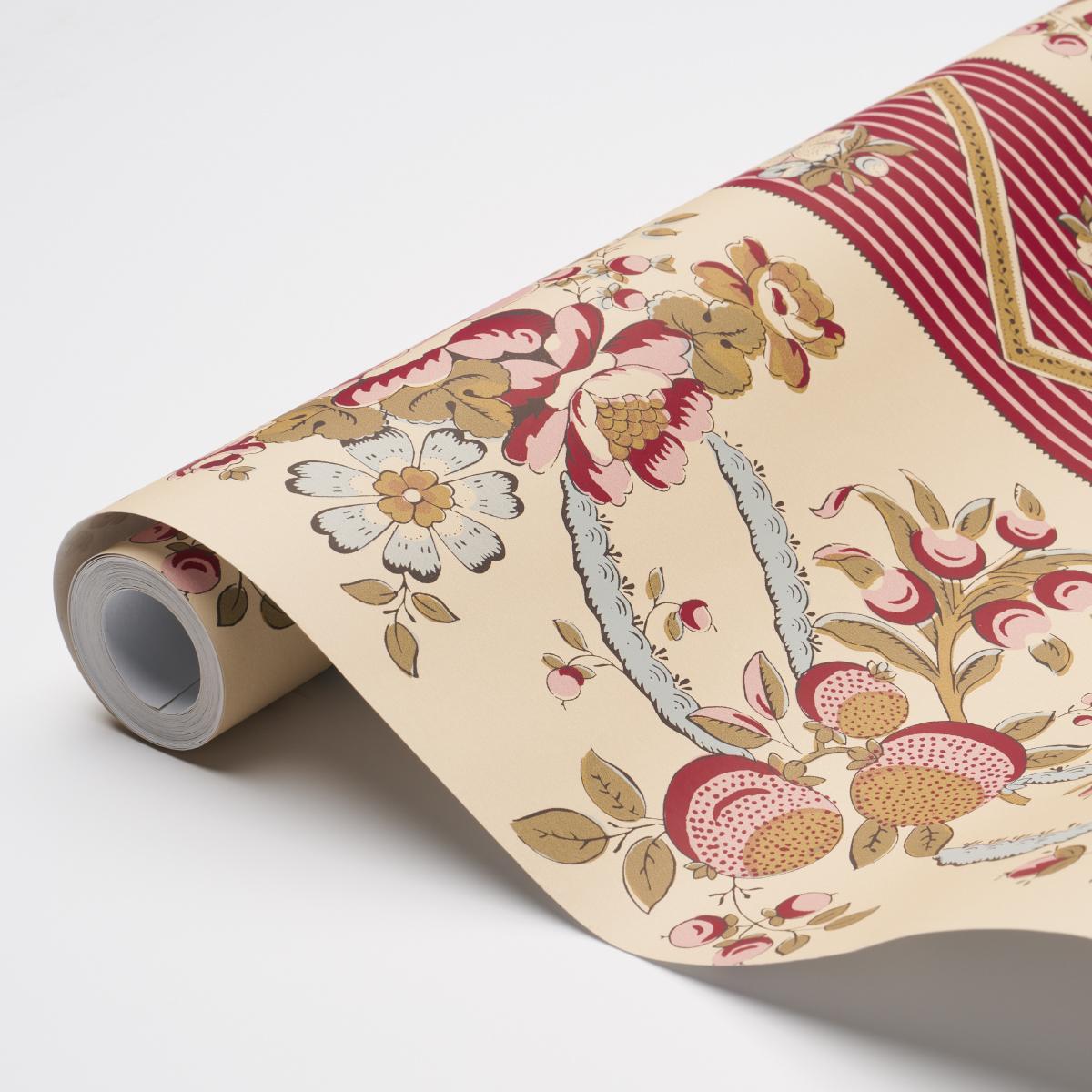 Schumacher Sylvain Floral Stripe Rouge Wallpaper