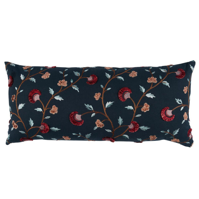 Schumacher Midnight & Rouge 30" x 14" Iyla Embroidery Pillow
