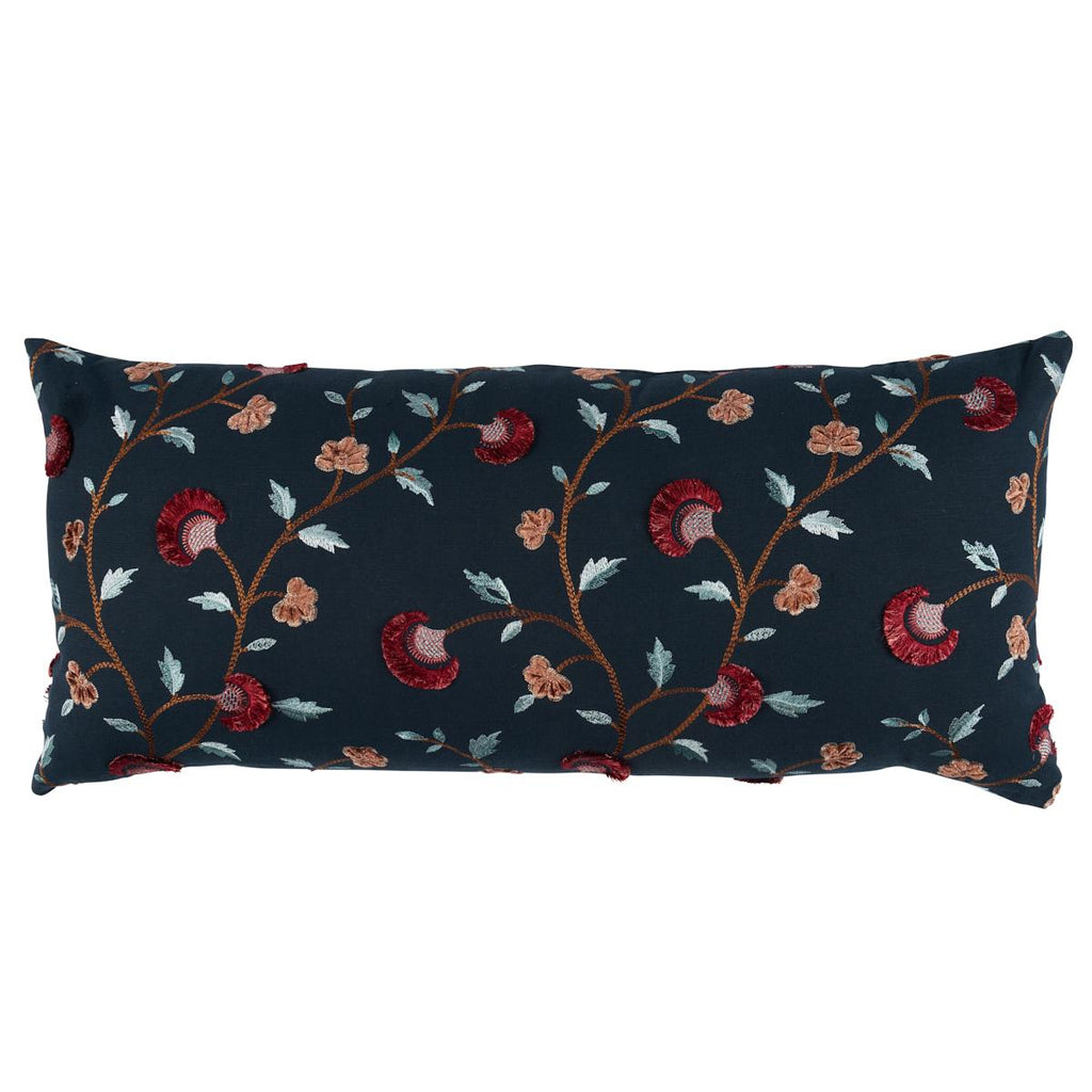 Schumacher Iyla Embroidery Midnight & Rouge 30" x 14" Pillow