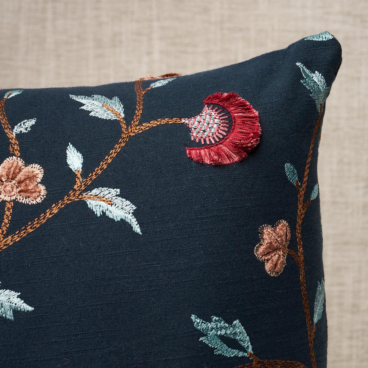 Schumacher Midnight & Rouge 30" x 14" Iyla Embroidery Pillow