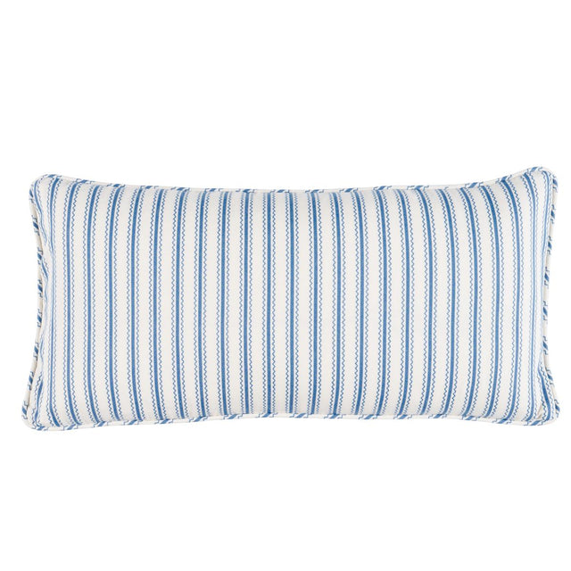 Schumacher Indigo 24" x 12" Birdie Ticking Stripe Pillow