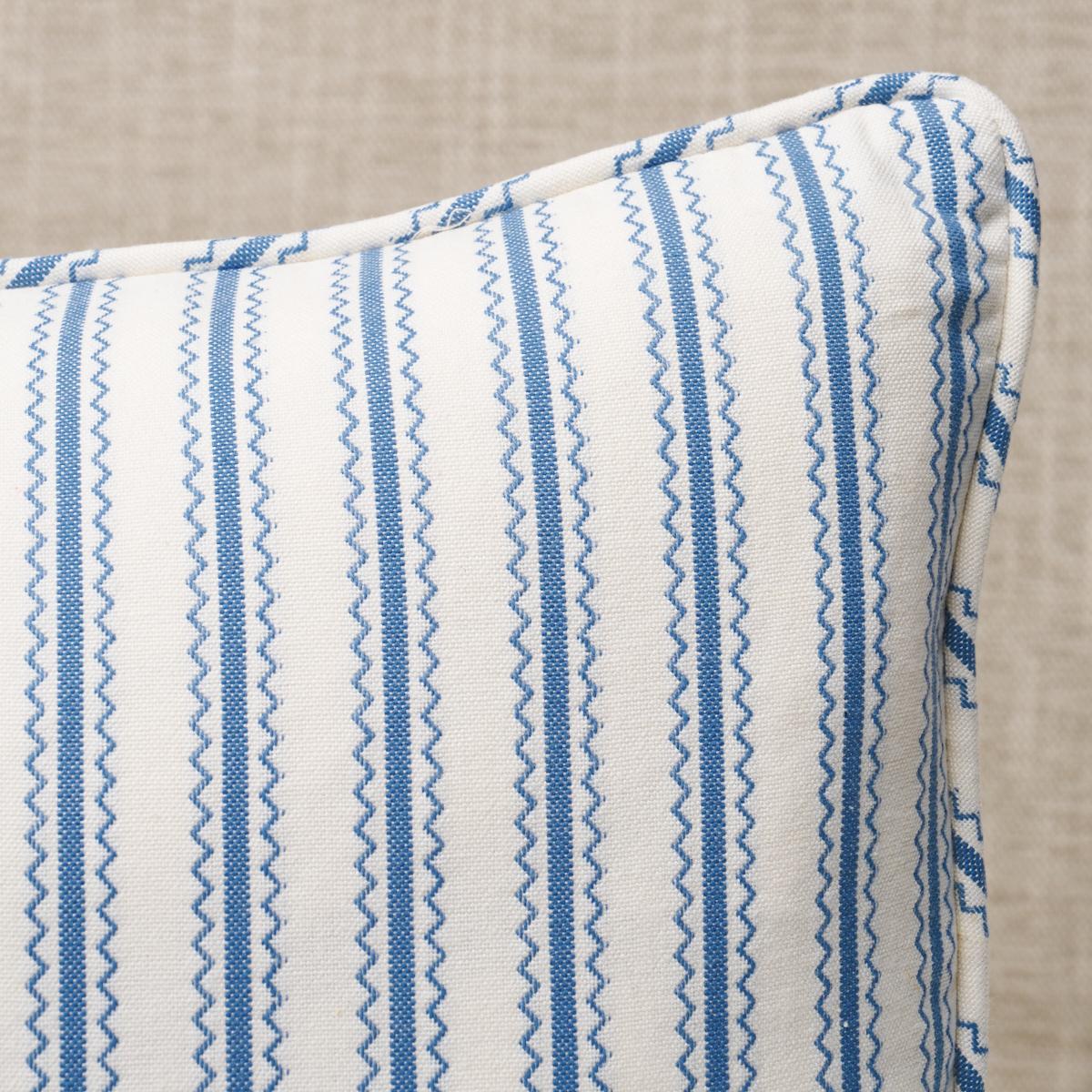 Schumacher Indigo 24" x 12" Birdie Ticking Stripe Pillow