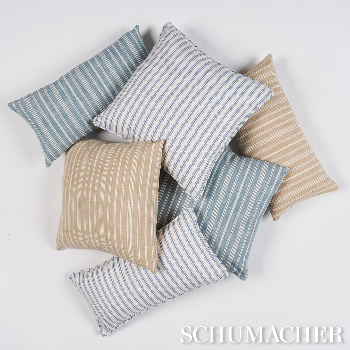 Schumacher Indigo 24" x 12" Birdie Ticking Stripe Pillow