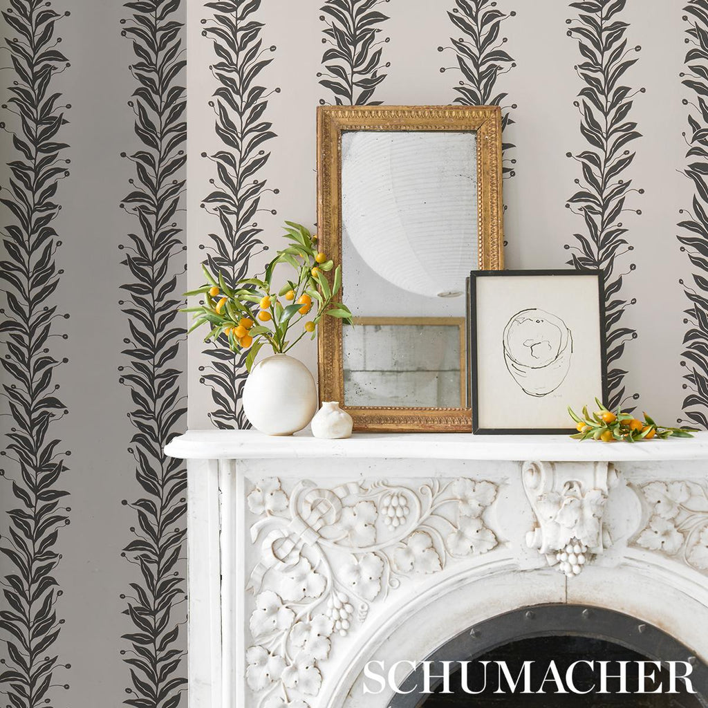 Schumacher Tendril Stripe Black & Cream Wallpaper