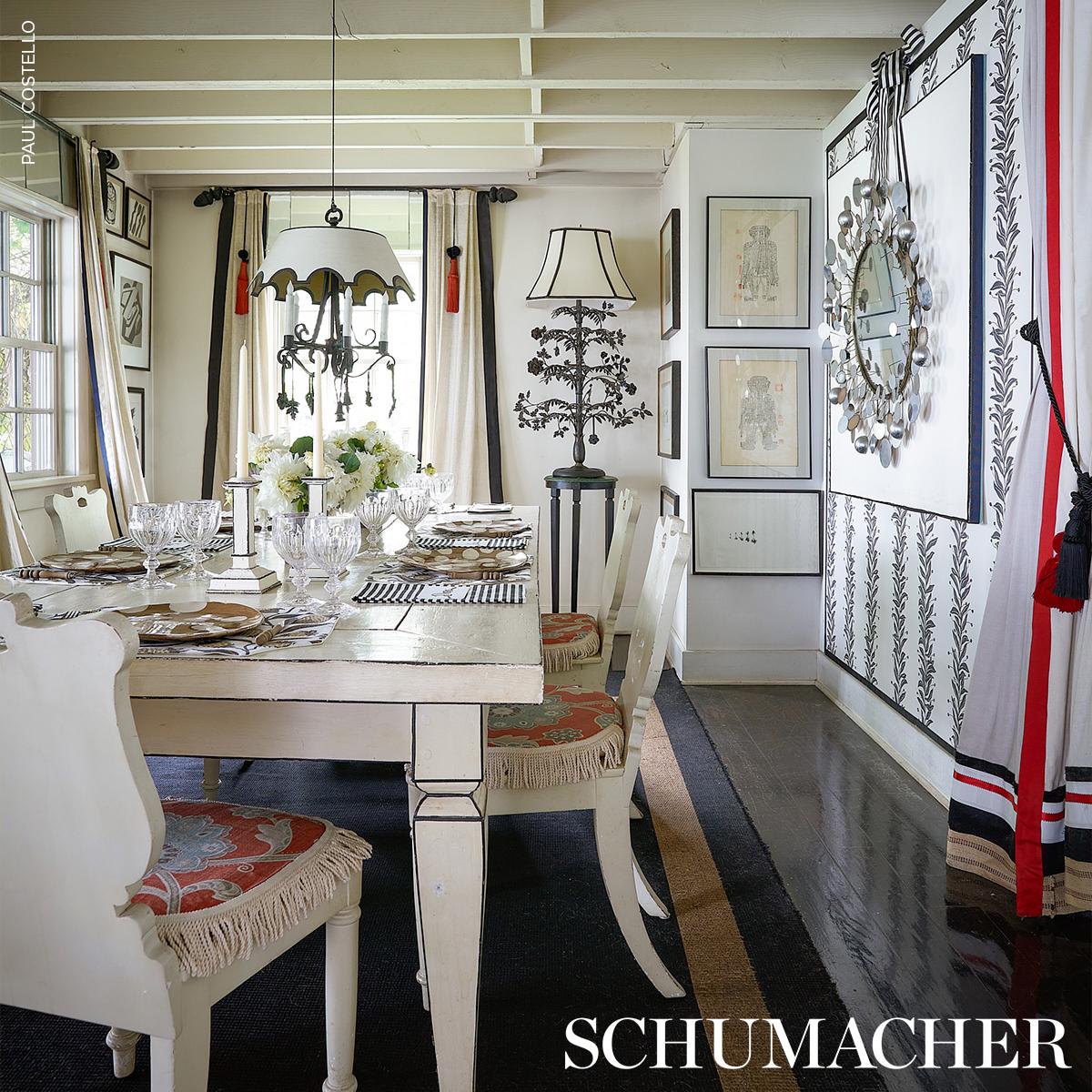 Schumacher Tendril Stripe Black & Cream Wallpaper