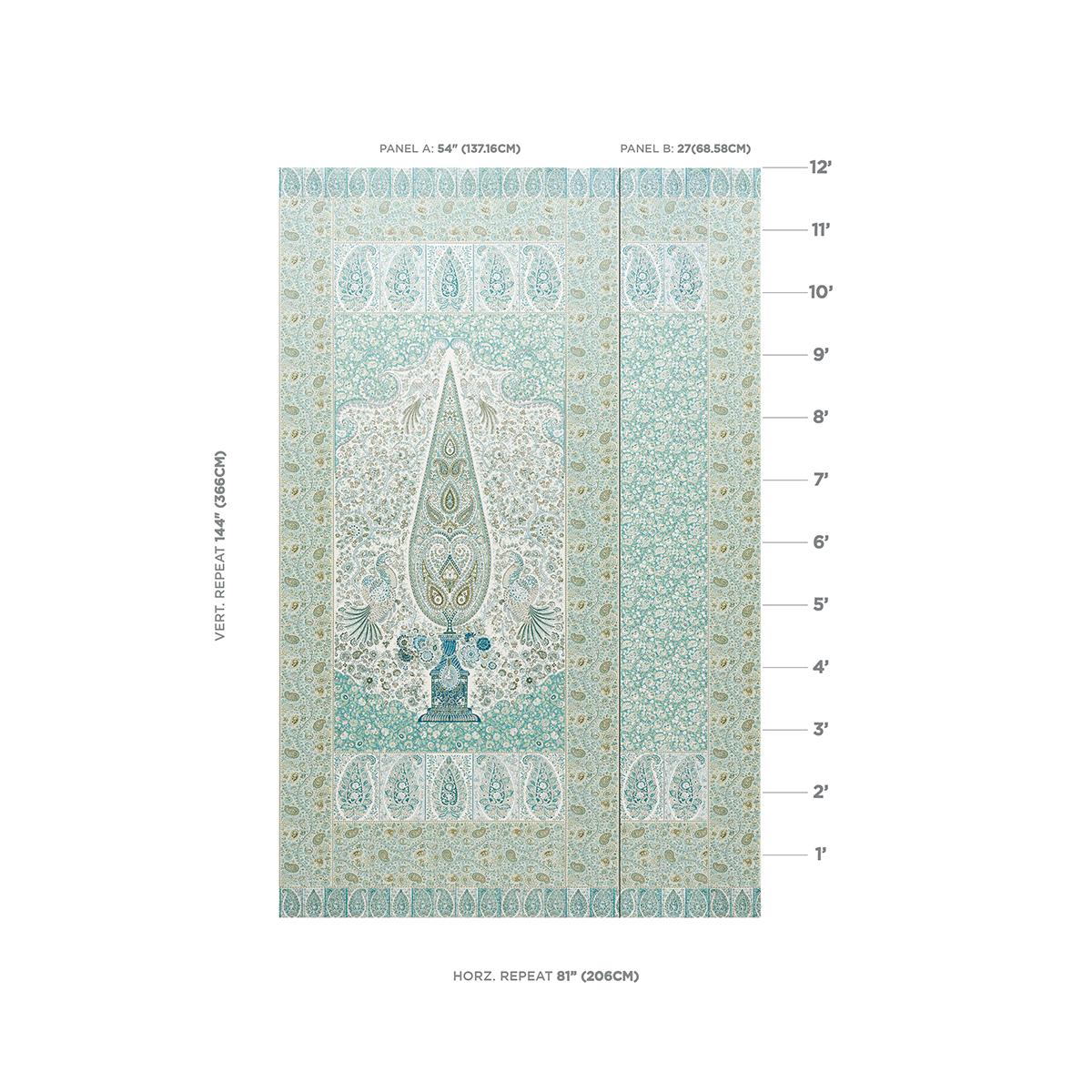 Schumacher Colmery Paisley Panel Set Peacock Wallpaper