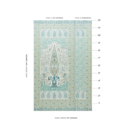 Schumacher Colmery Paisley Panel Set Peacock Wallpaper