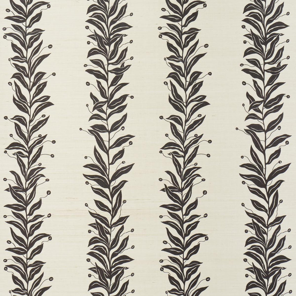 Schumacher Tendril Stripe Sisal Black & Cream Wallpaper