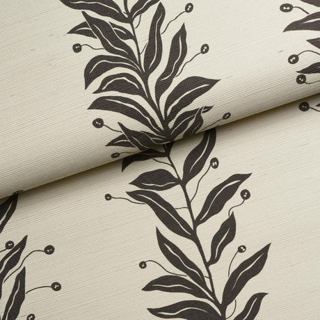 Schumacher Tendril Stripe Sisal Black & Cream Wallpaper