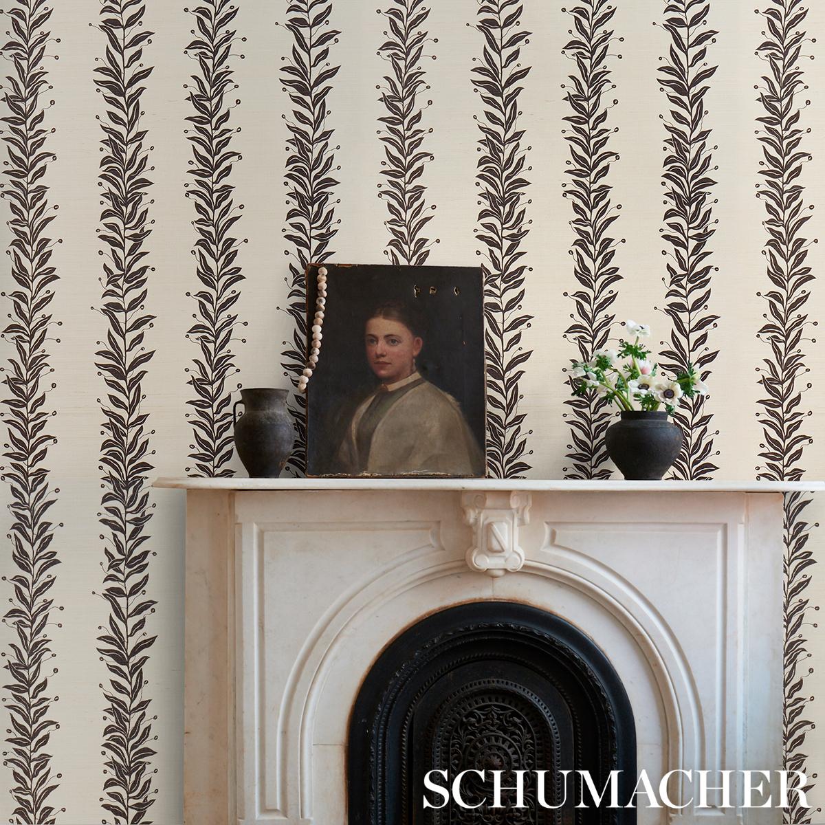 Schumacher Tendril Stripe Sisal Black & Cream Wallpaper
