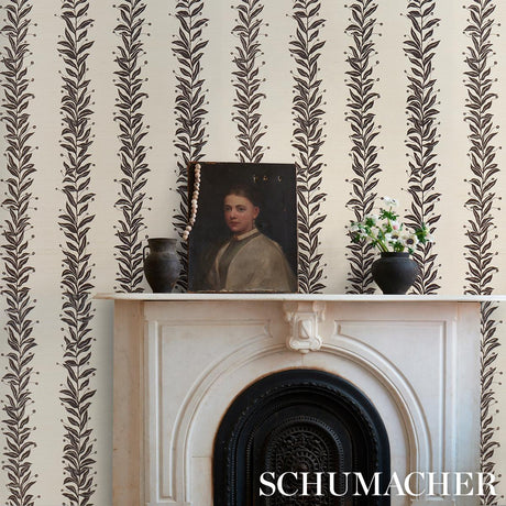 Schumacher Tendril Stripe Sisal Black & Cream Wallpaper