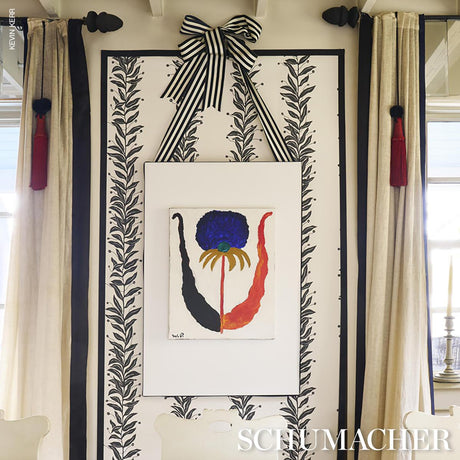 Schumacher Tendril Stripe Sisal Black & Cream Wallpaper