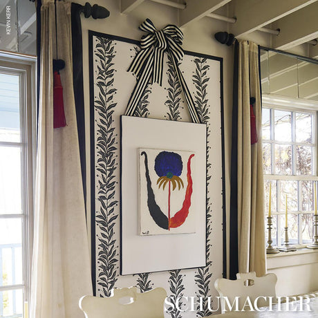 Schumacher Tendril Stripe Sisal Black & Cream Wallpaper