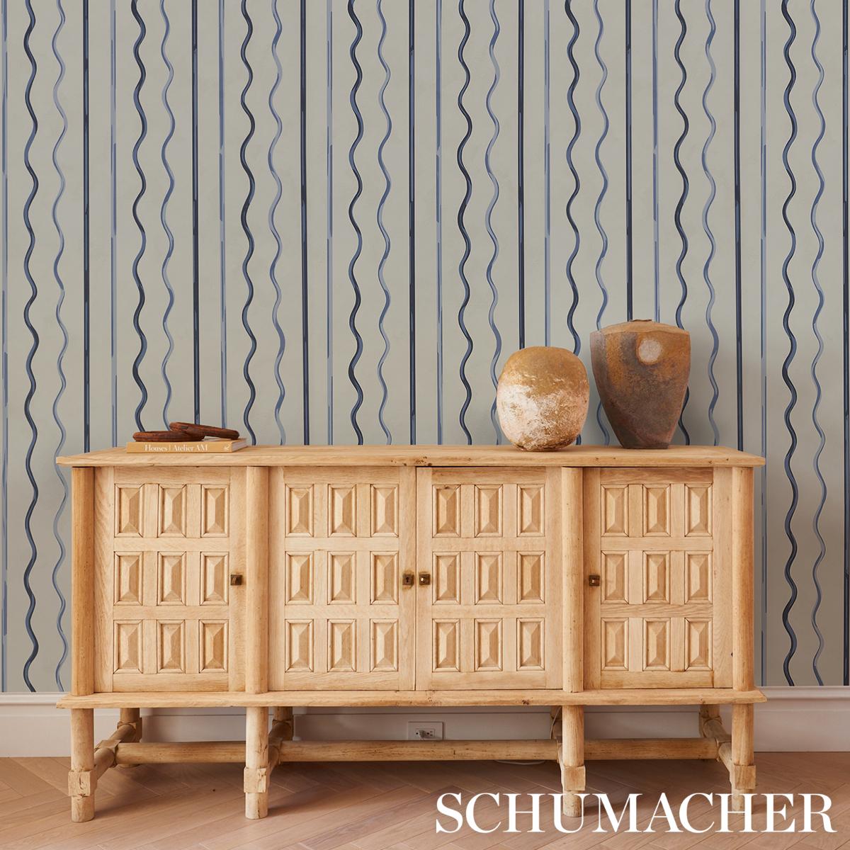 Schumacher Affogato Cornflower & Deep Navy Wallpaper