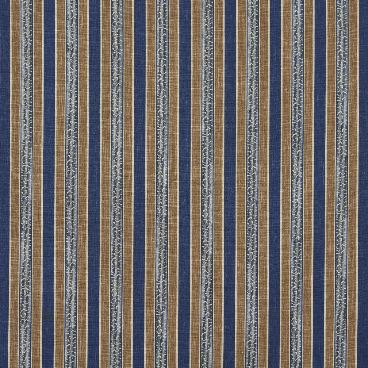 Schumacher Auguste Stripe Marine & Cognac Fabric