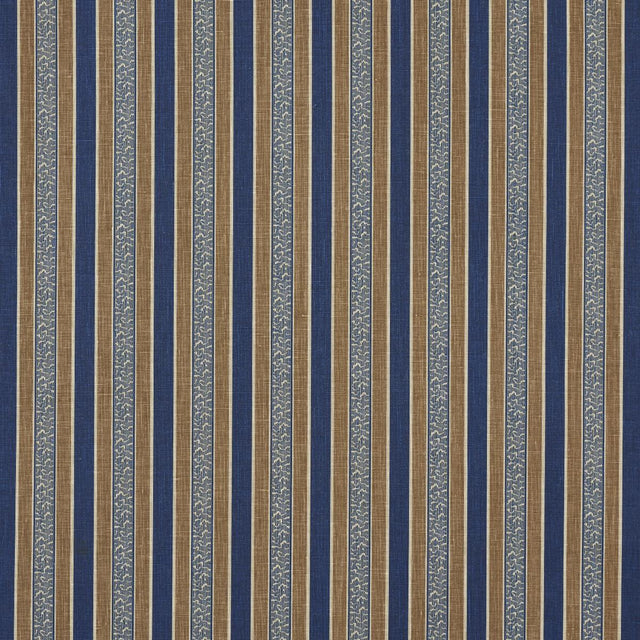 Schumacher Auguste Stripe Marine & Cognac Fabric
