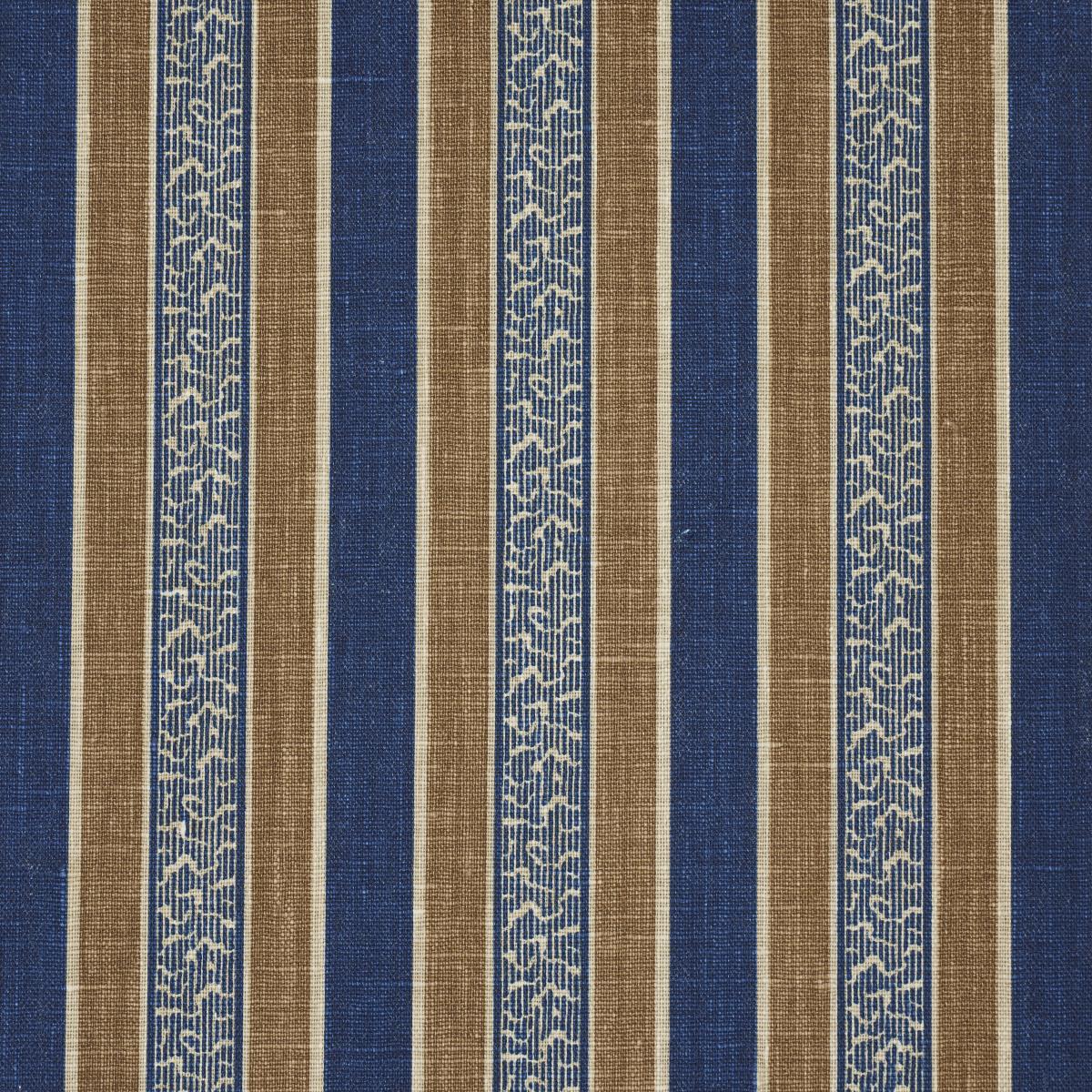 Schumacher Auguste Stripe Marine & Cognac Fabric