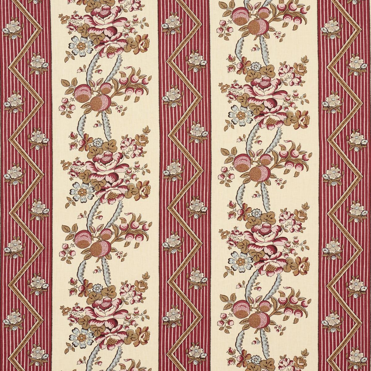 Schumacher Sylvain Floral Stripe Rouge Fabric