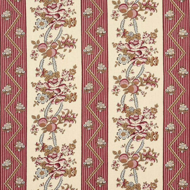 Schumacher Sylvain Floral Stripe Rouge Fabric