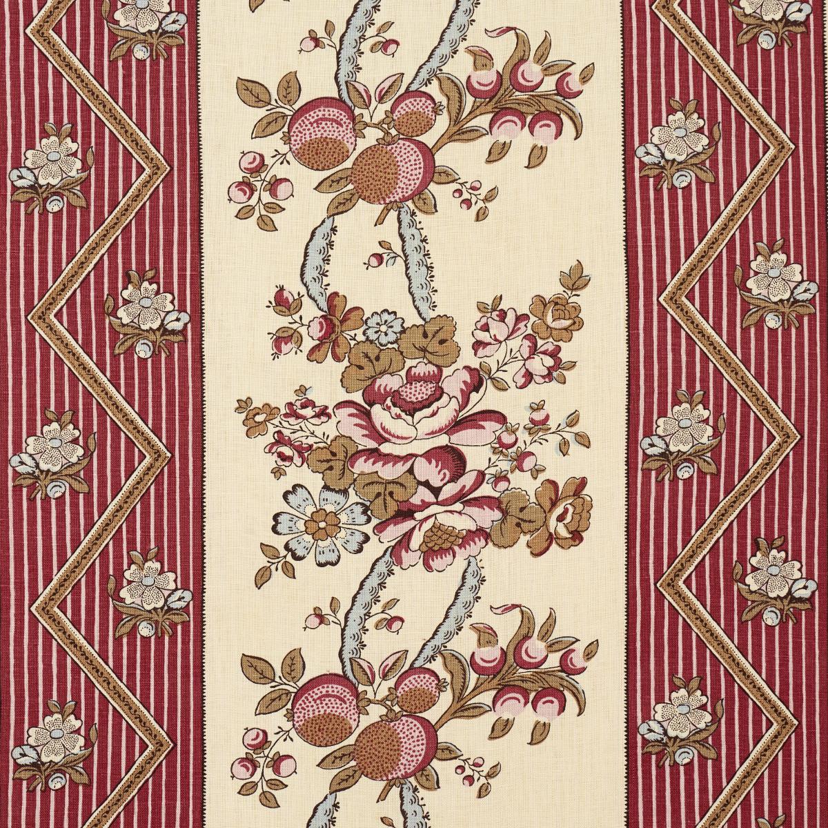 Schumacher Sylvain Floral Stripe Rouge Fabric