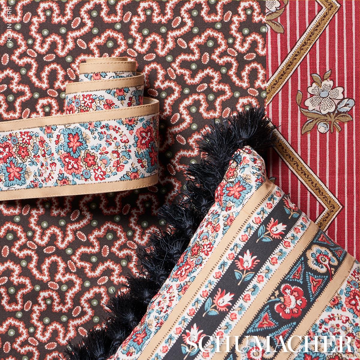 Schumacher Sylvain Floral Stripe Rouge Fabric