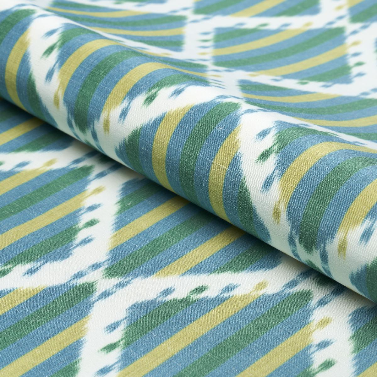 Schumacher Kai Striped Ikat Green Fabric