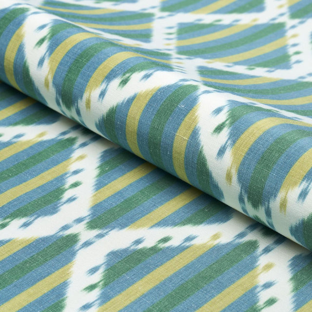 Schumacher Kai Striped Ikat Green Fabric