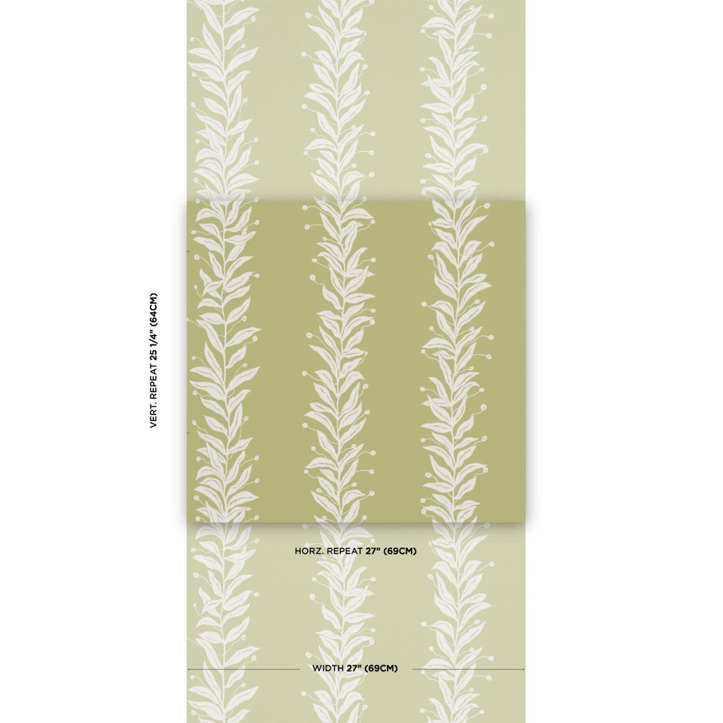 Schumacher Tendril Stripe Olive Wallpaper