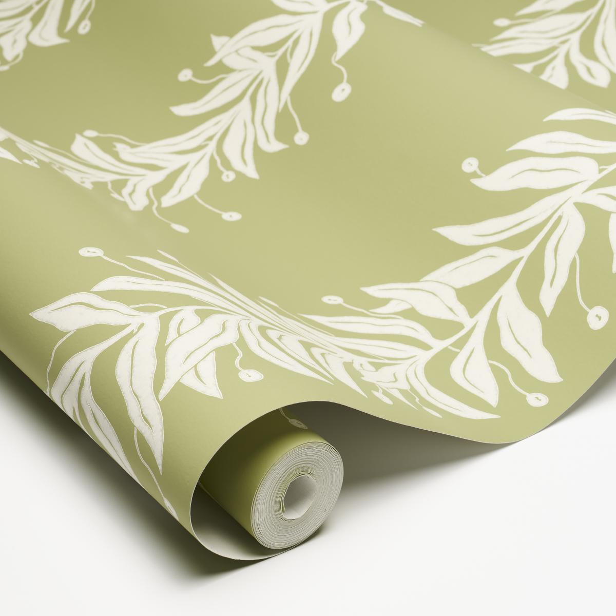 Schumacher Tendril Stripe Olive Wallpaper