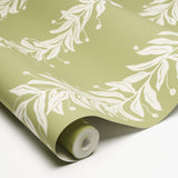 Schumacher Tendril Stripe Olive Wallpaper
