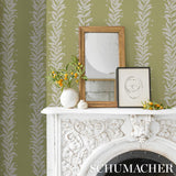 Schumacher Tendril Stripe Olive Wallpaper