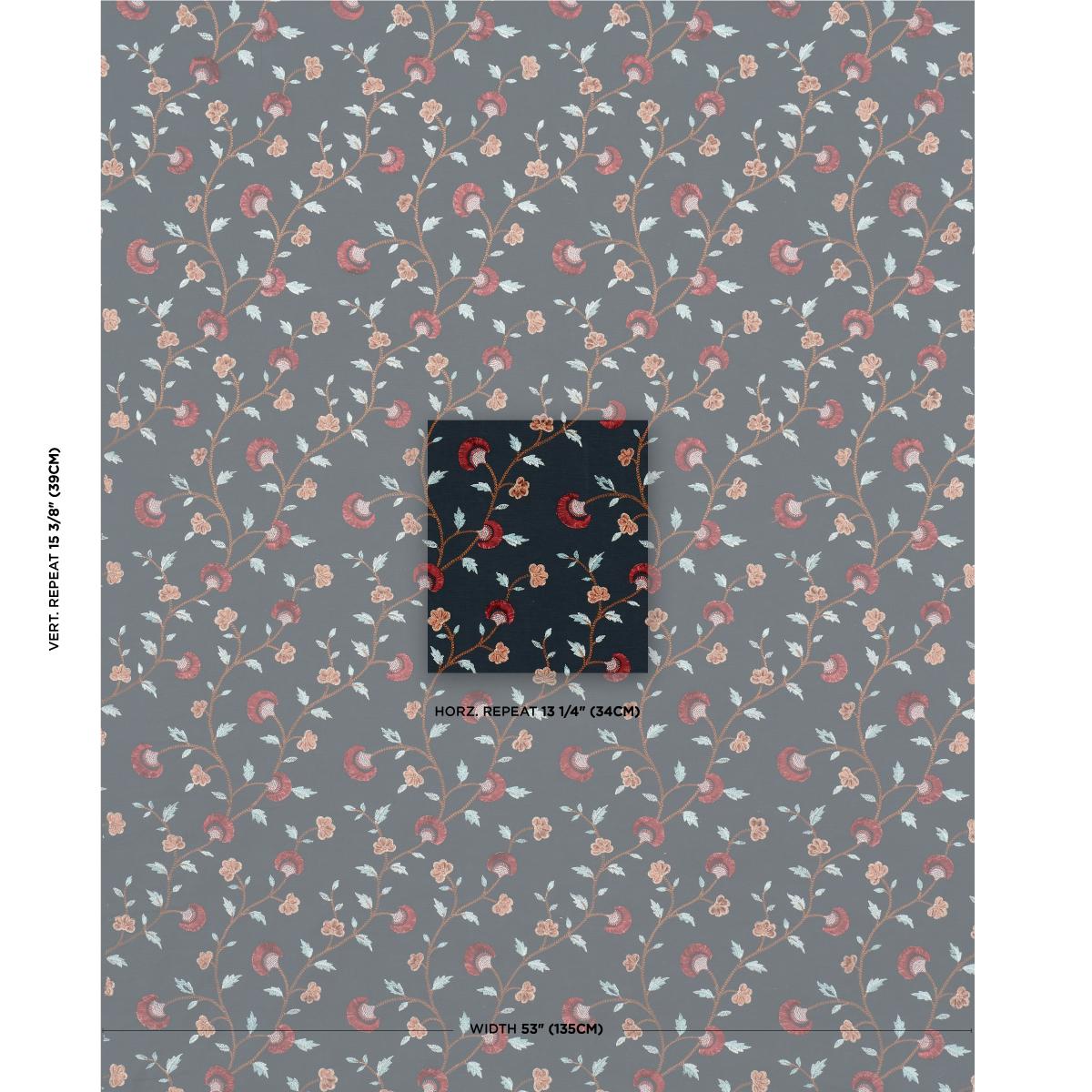 Schumacher Iyla Embroidery Midnight & Rouge Fabric