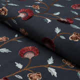Schumacher Iyla Embroidery Midnight & Rouge Fabric