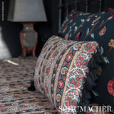 Schumacher Iyla Embroidery Midnight & Rouge Fabric