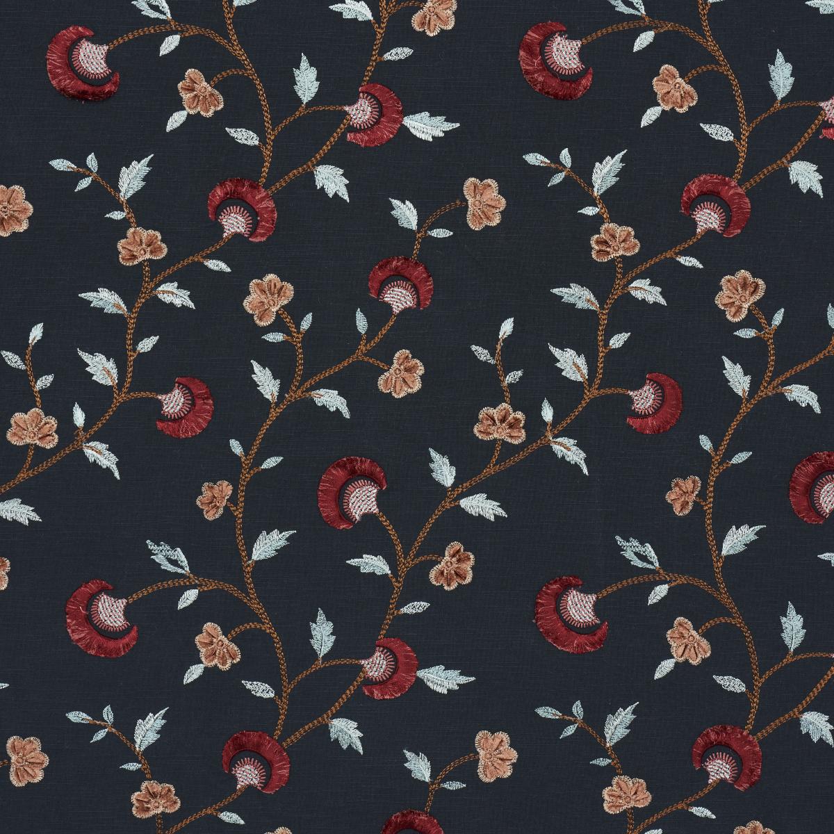Schumacher Iyla Embroidery Midnight & Rouge Fabric