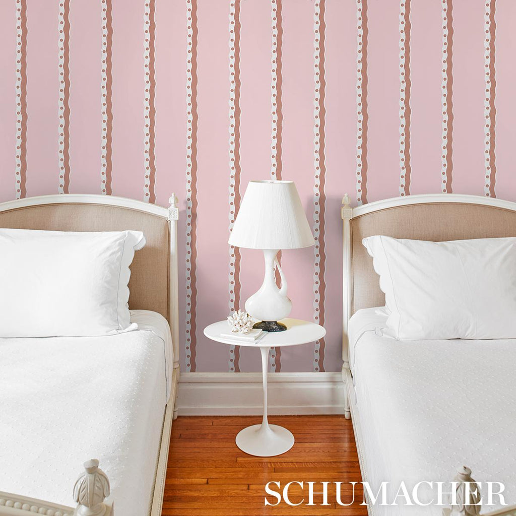 Schumacher Rousseau Stripe Cocoa & Blush Wallpaper